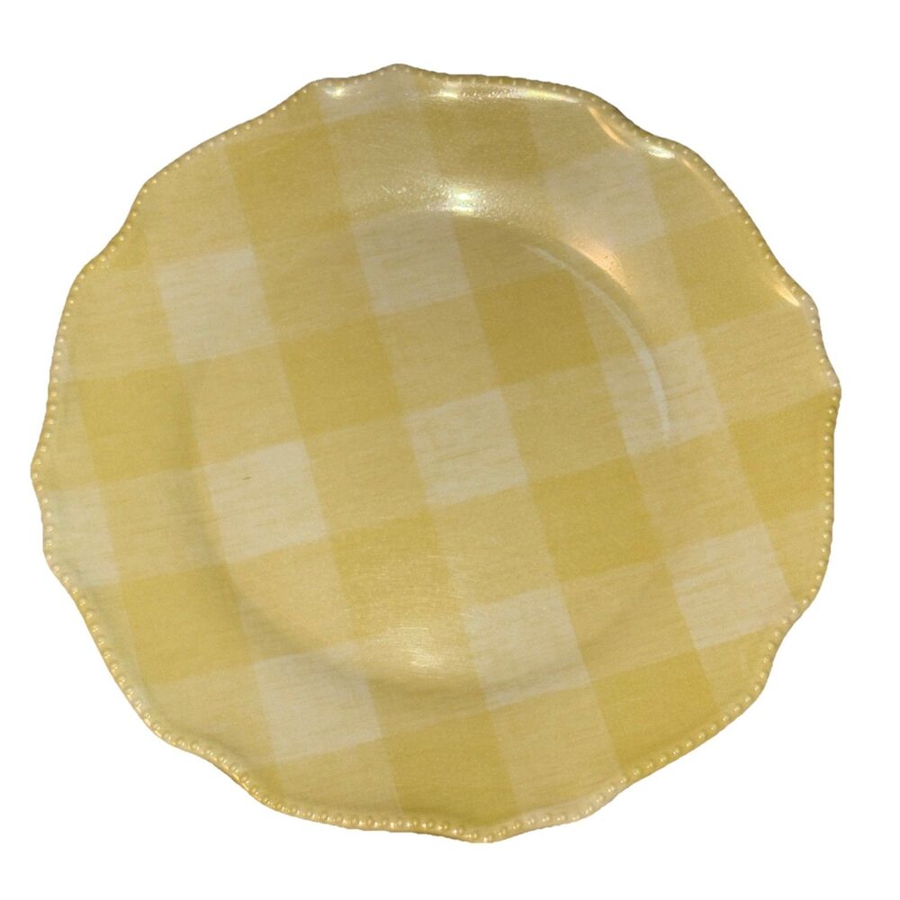 Replacement April Cornell Yellow Plaid Scalloped Melamine Dinner Plate  10.5"